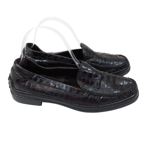 STUART WEITZMAN Y2K Embossed Croc Black Leather Driving Loafers Womens Size 8.5 - Picture 3 of 9